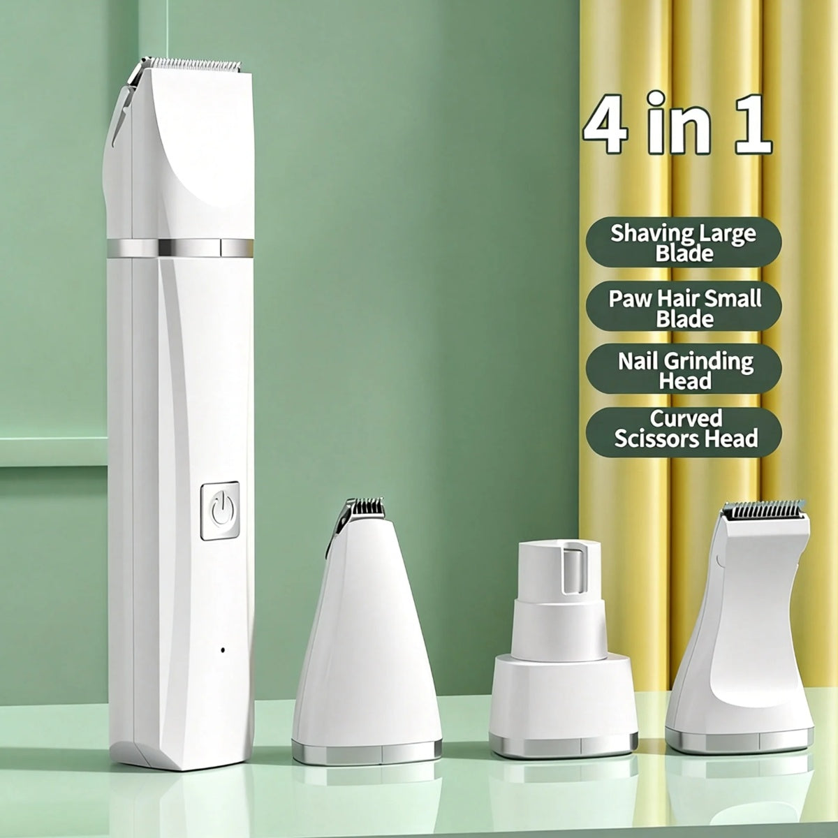 4-in-1 Pet Grooming Kit for Dogs & Cats – Quiet Rechargeable Trimmer with 4 Heads