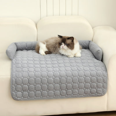 Corduroy Pet Bed with Neck Pillow – Soft Calming Mat for Dogs & Cats