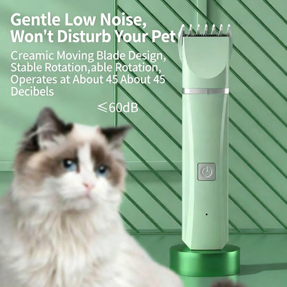 4-in-1 Pet Grooming Kit for Dogs & Cats – Quiet Rechargeable Trimmer with 4 Heads