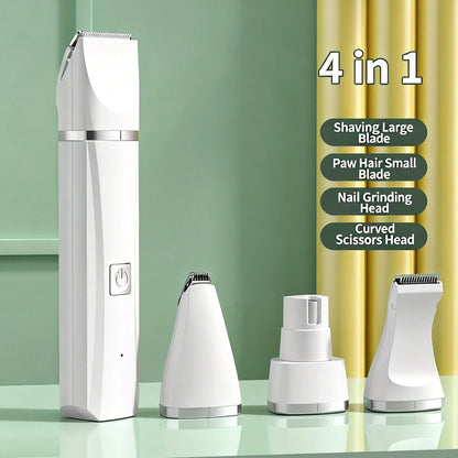 4-in-1 Pet Grooming Kit for Dogs & Cats – Quiet Rechargeable Trimmer with 4 Heads
