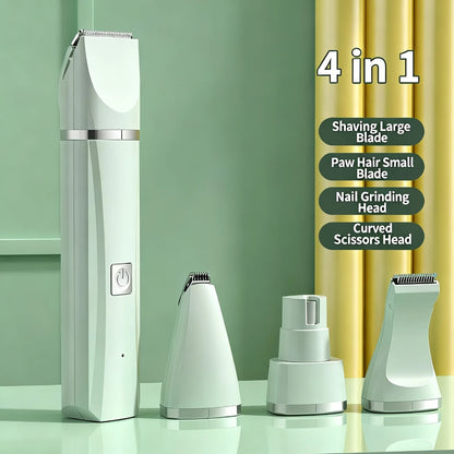 4-in-1 Pet Grooming Kit for Dogs & Cats – Quiet Rechargeable Trimmer with 4 Heads
