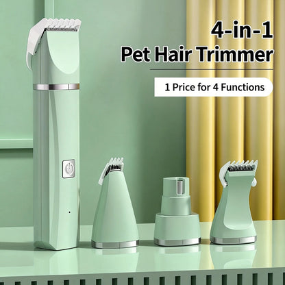 4-in-1 Pet Grooming Kit for Dogs & Cats – Quiet Rechargeable Trimmer with 4 Heads