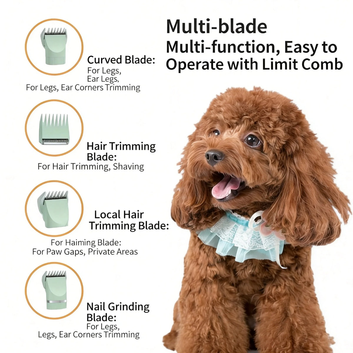 4-in-1 Pet Grooming Kit for Dogs & Cats – Quiet Rechargeable Trimmer with 4 Heads