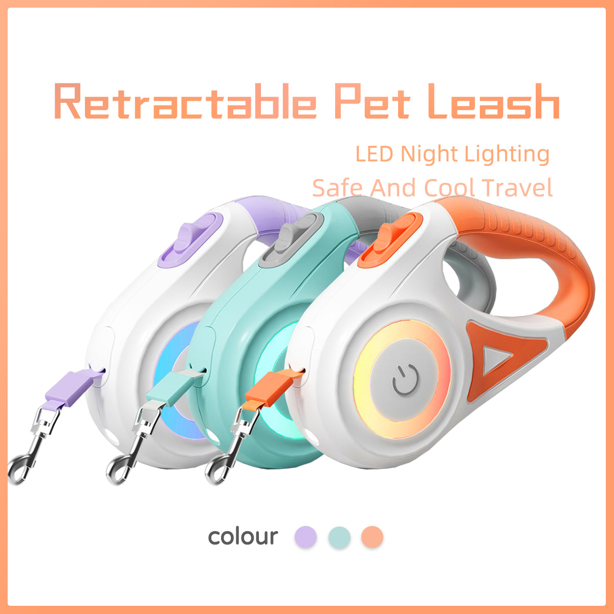 Retractable Dog Leash with Spotlight & Collar – For Small & Medium Dogs