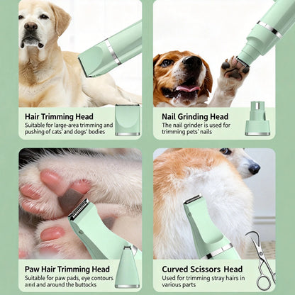 4-in-1 Pet Grooming Kit for Dogs & Cats – Quiet Rechargeable Trimmer with 4 Heads